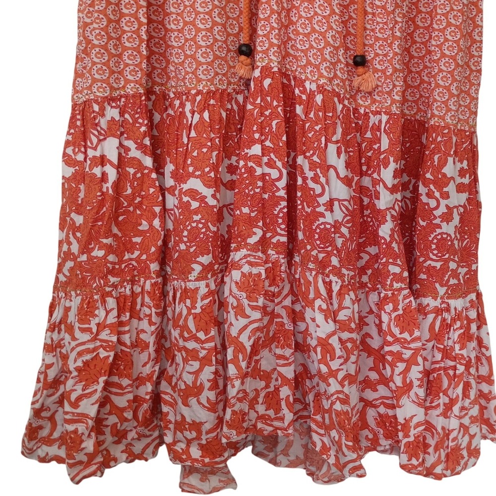 Chelsea & Theodore Orange Floral Tiered Mini Dress Sleeveless Tassel Tie XL - Picture 4 of 14